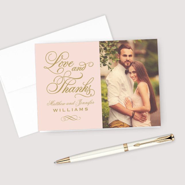 Carte De Remerciements Amour et Remerciements Blush Or Photo Mariage (Créateur téléchargé)