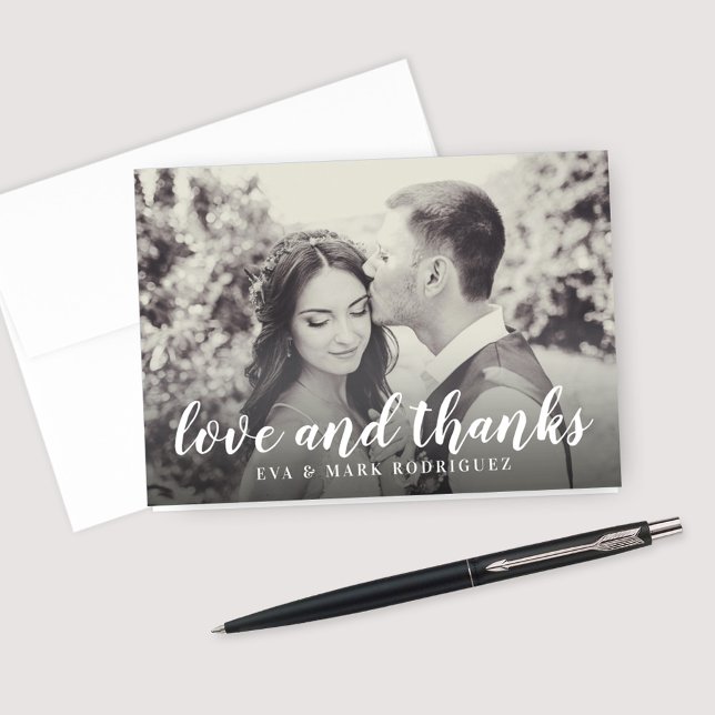 Carte De Remerciements Amour et Remerciements Écriture Blanche Photo de M (Créateur téléchargé)