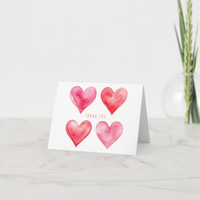 Carte De Remerciements Amour rose et rouge aquarelle coeurs motif (Devant)