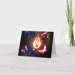 Carte De Remerciements Ampoule lumineuse avec papillons nocturnes