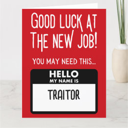 Carte De Remerciements Amusant 'Badge De Traiteur' Coworker Quittant
