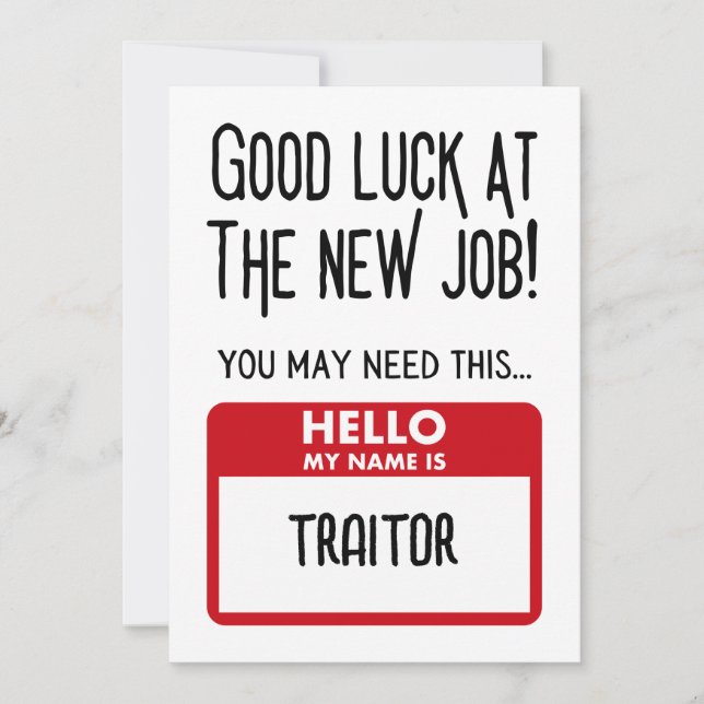 Carte De Remerciements Amusant 'Badge De Traiteur' Coworker Quittant (Devant)