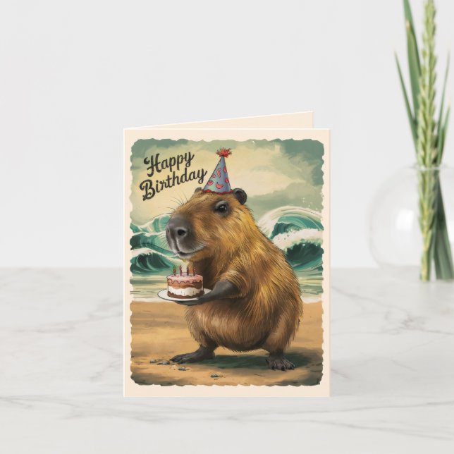 Carte De Remerciements Amusant mignon Capybara Joyeux anniversaire (Devant)