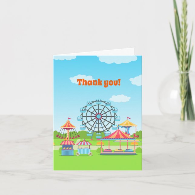 Carte De Remerciements Amusement Park Funfair Chilthday Party (Devant)