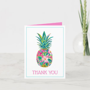 Carte De Remerciements Ananas tropical rose et vert