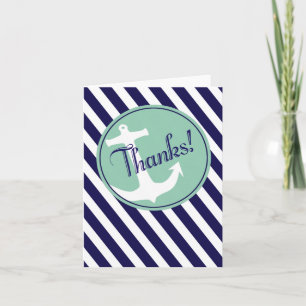 Carte De Remerciements Anchor on Stripes Thank You navy aqua