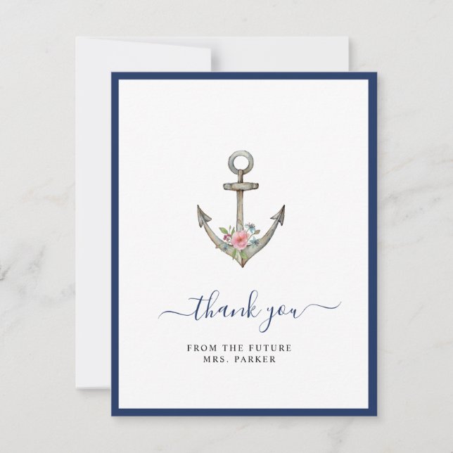 Carte De Remerciements Ancre avec douche nuptiale à fleurs Appartement (Devant)