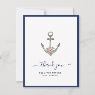 Carte De Remerciements Ancre avec Fleur Mariage Fête Plat
