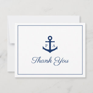 Carte De Remerciements Ancre bleu marine Monogramme Mariage nautique