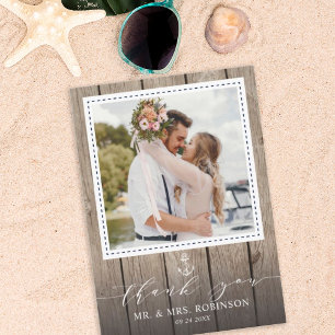 Carte De Remerciements Ancre de la Marine Nautique Rustique Bois Mariage 