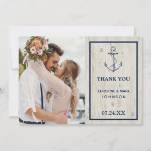 Carte De Remerciements Ancre nautique Bois rustique Photo