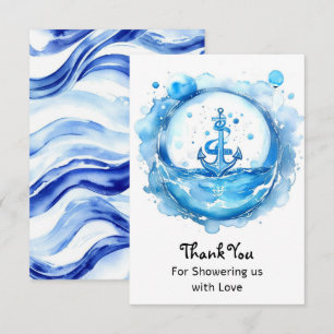 Carte De Remerciements Ancres et vagues : Baby shower nautique aquarelle