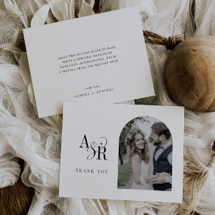 Carte De Remerciements ANDREA Mariage photo noir noir blanc plat