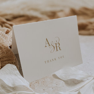 Carte De Remerciements ANDREA plié Boho Gold Initiales Monogramme Mariage