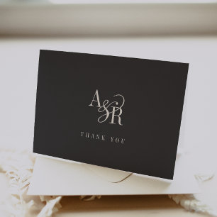 Carte De Remerciements ANDREA replié Minimal gris foncé Mariage moderne