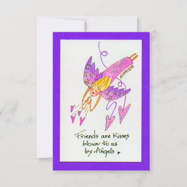 Carte De Remerciements Angel en violet amène les amis comme baisers croqu (Devant)