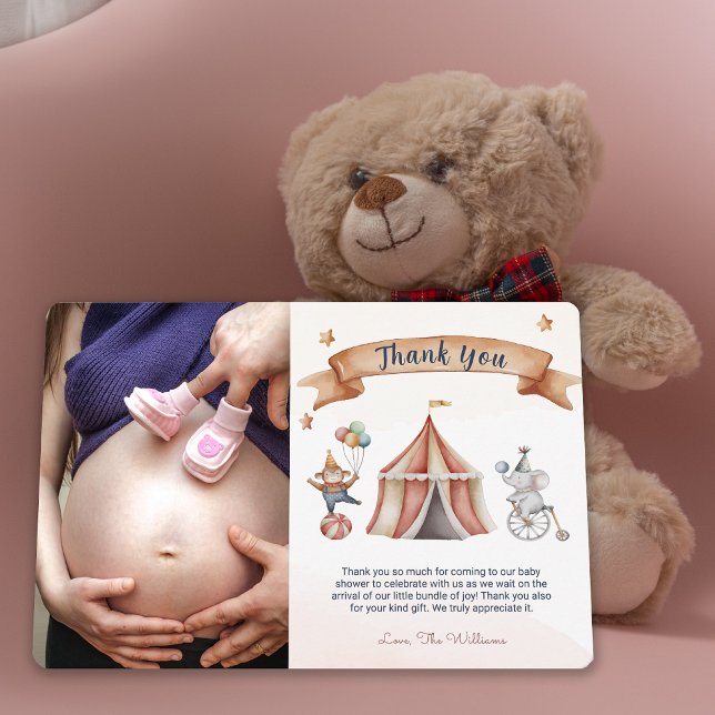 Carte de remerciements animal de cirque amusant (Fun Circus Animal Baby Shower Thank You Card)