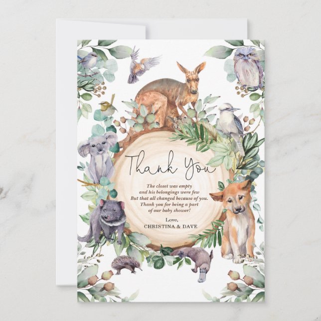 Carte De Remerciements Animaux australiens rustiques Faune et verdure aut (Devant)