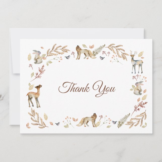 Carte De Remerciements Animaux Baby shower boisé (Devant)