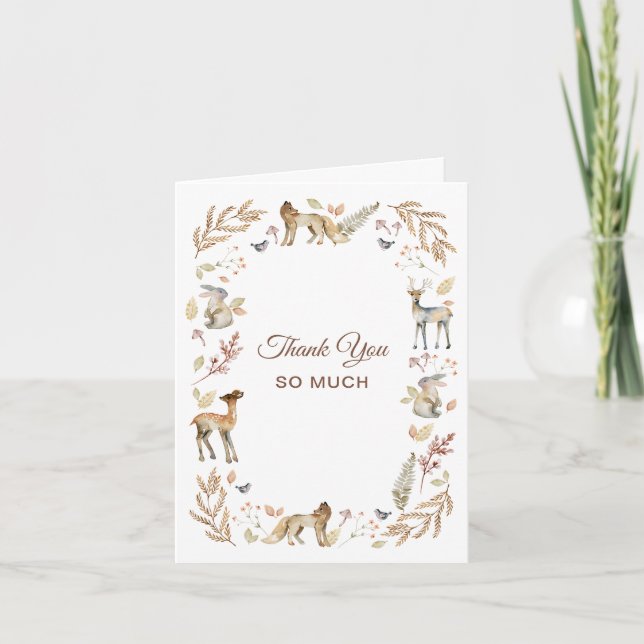 Carte De Remerciements Animaux Baby shower boisé (Devant)