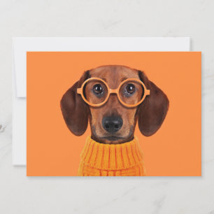 Carte De Remerciements Animaux de bébés cutest   Chandail orange Dachshun