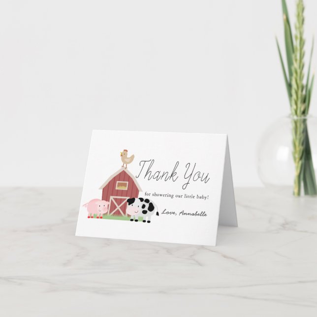 Carte De Remerciements Animaux de ferme Barnyard Baby shower blanc (Devant)