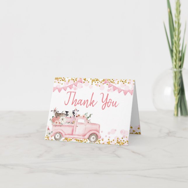 Carte De Remerciements Animaux De Ferme Citrouille Pink Truck Drive Par A (Devant)