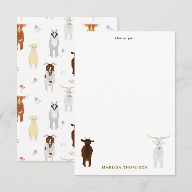 Carte De Remerciements Animaux de ferme de chèvres mignons (Devant / Derrière)