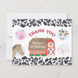 Carte De Remerciements Animaux de ferme Grange rouge Anniversaire