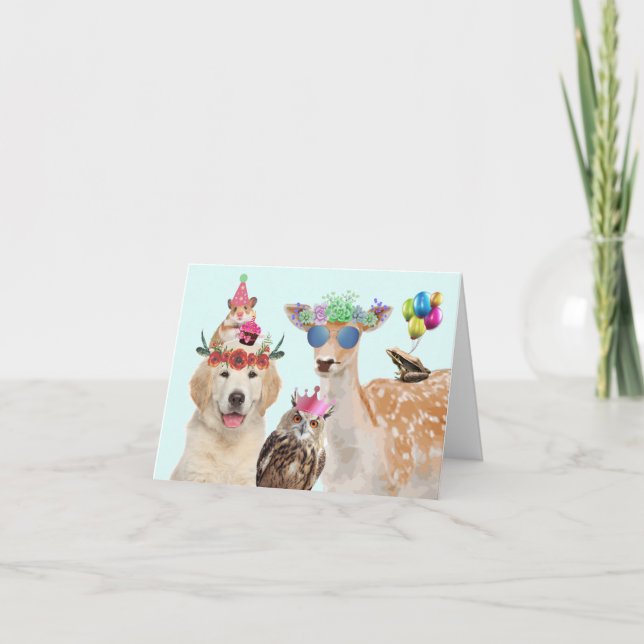 Carte De Remerciements Animaux de fête (Devant)