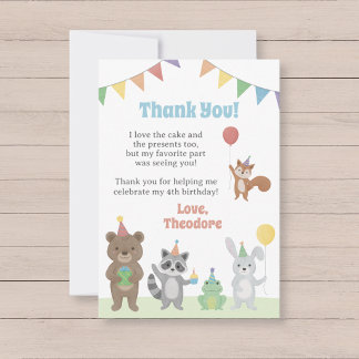 Carte De Remerciements Animaux de fête d'anniversaire
