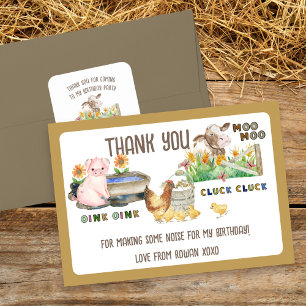 Carte De Remerciements Animaux de la Ferme et Bruits Anniversaire Enfants