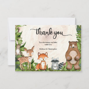 Carte De Remerciements Animaux de la forêt de bois tranche de verdure