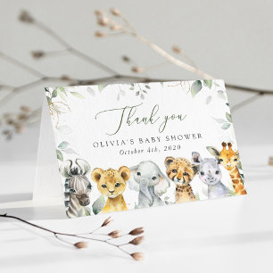 Carte De Remerciements Animaux de la jungle, Safari, Un sauvage, Baby sho