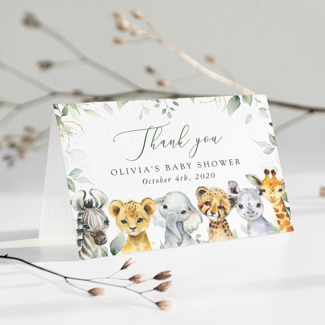 Carte De Remerciements Animaux de la jungle, Safari, Un sauvage, Baby sho (Créateur téléchargé)