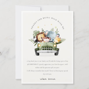 Carte De Remerciements Animaux de la jungle tropicale sauvage en voiture 