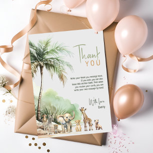 Carte De Remerciements Animaux de Safari dans la Jungle Anniversaire Enfa