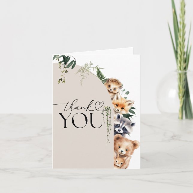 Carte De Remerciements Animaux des bois Baby shower moderne (Devant)