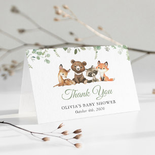 Carte De Remerciements Animaux des Bois, Fôret, Sauvageon, Baby Shower