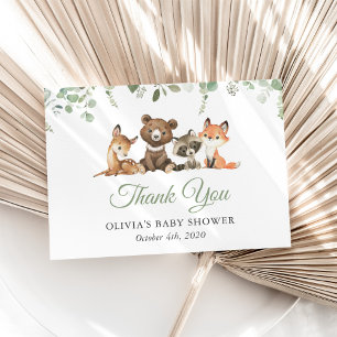 Carte De Remerciements Animaux des Bois, Fôret, Sauvageon, Baby Shower