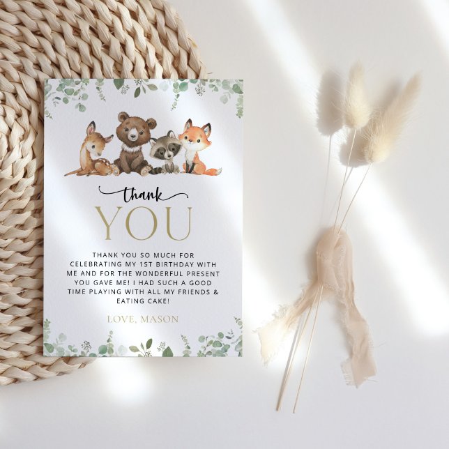 Carte De Remerciements Animaux des bois, Forêt, Un sauvage, Premier anniv (Créateur téléchargé)
