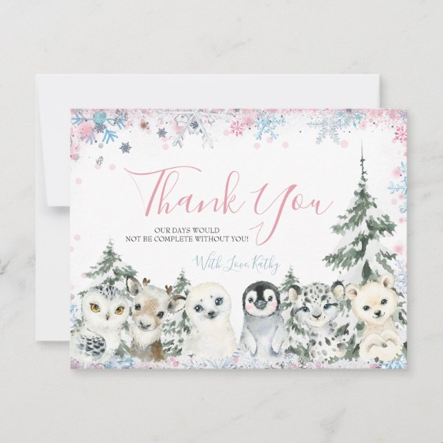 Carte De Remerciements Animaux d'hiver - Révélation de genre Lui ou elle  (Devant)