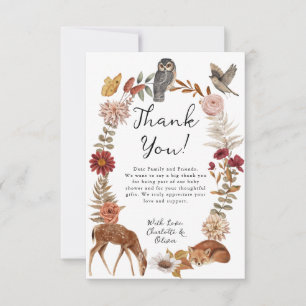 Carte De Remerciements Animaux forestiers des bois Baby shower neutre