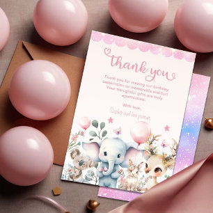 Carte De Remerciements Animaux mignons animaux roses fête d'anniversaire
