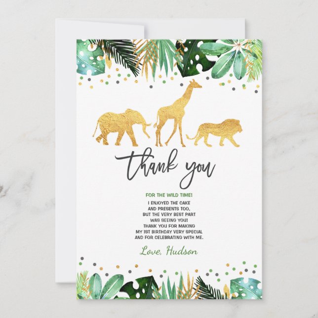Carte De Remerciements Animaux sauvages d'une d'anniversaire jungle de (Devant)