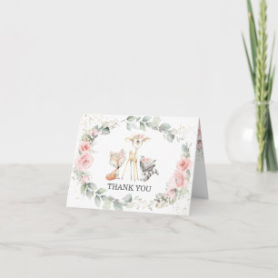 Carte De Remerciements Animaux Whimsical Woodland Pastel Rose Floral Baby