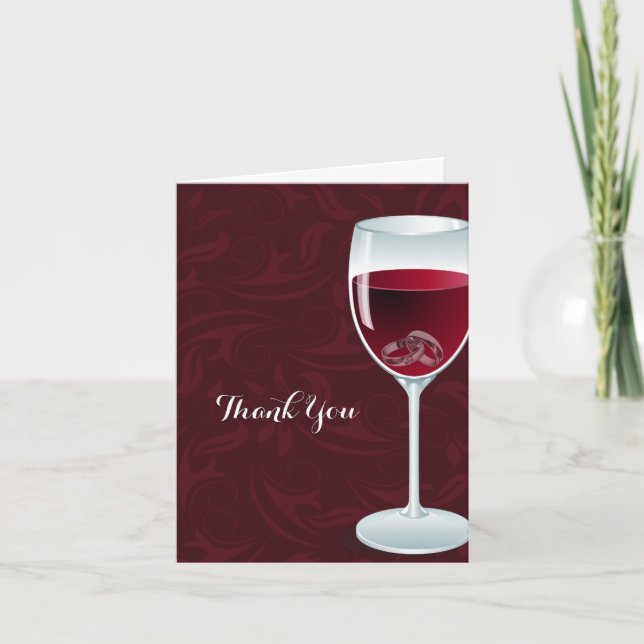 Carte De Remerciements Anneaux dans un Verre à Vin Remerciements Mariage  (Devant)