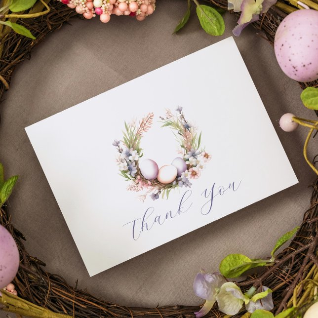 Carte De Remerciements Anniversaire 1 an | OEufs de Pâques floraux Wreath (Créateur téléchargé)
