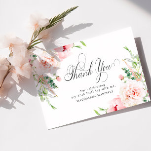 Carte De Remerciements Anniversaire 45 ans Peonie Rose Fleurie Plate