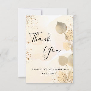Carte De Remerciements Anniversaire 50 eucalyptus doré parties scintillan